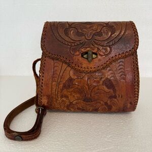 Vintage Hand Tooled Leather Boho Crossbody Bag